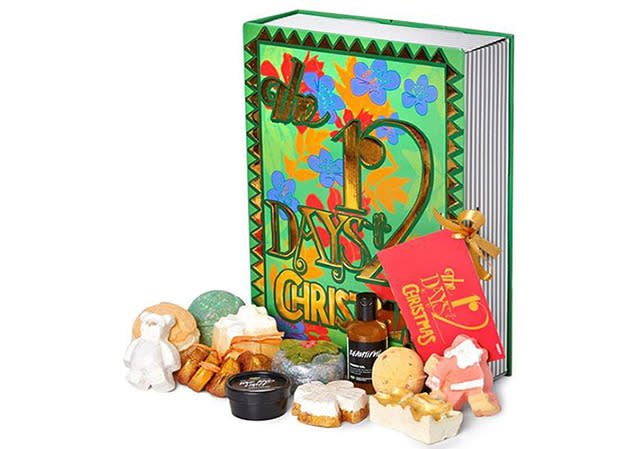 <p><b>Lush 12 Days of Christmas:</b> Here’s another advent calendar cult favourite! The annual calendar from Lush contains 12 bath and beauty products including fizzing bath bombs, bubble bars, and the Love And Light Hand cream. <i>$99.95, <a href="http://www.lush.ca/12-Days-Of-Christmas/06521,en_CA,pd.html" rel="nofollow noopener" target="_blank" data-ylk="slk:lush.ca;elm:context_link;itc:0;sec:content-canvas" class="link ">lush.ca</a></i><br></p>