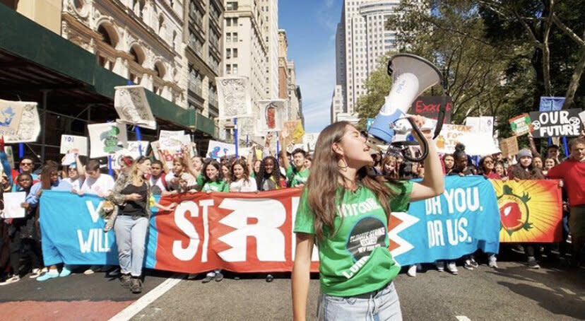 Xiye Bastida leading a chant at the Global Strike in New York City on Sept. 20, 2019. (Photo: Courtesy: Xiye Bastida)