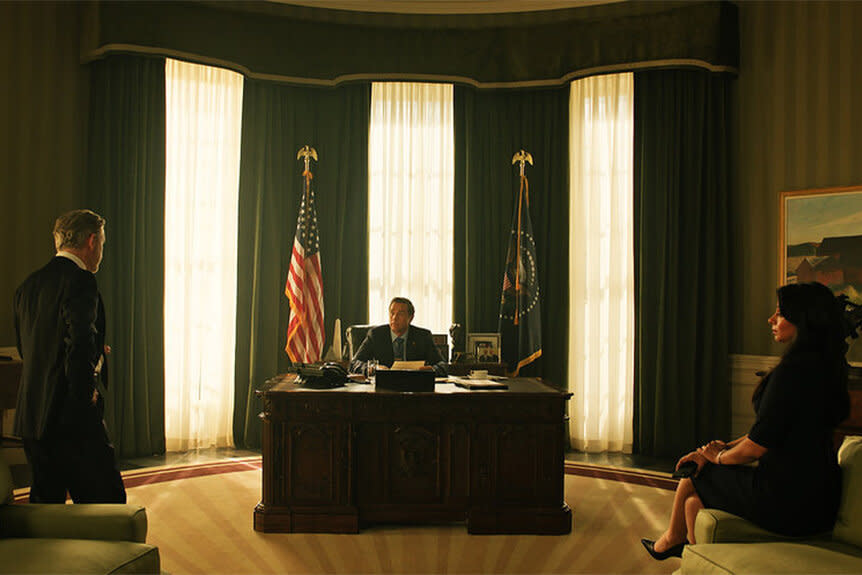 Devon Sawa as President Collins sits in the Oval Office in Chucky 301