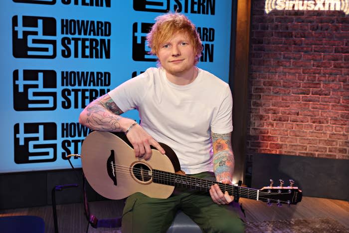 Ed sitting with his guitar on the Howard Stern show