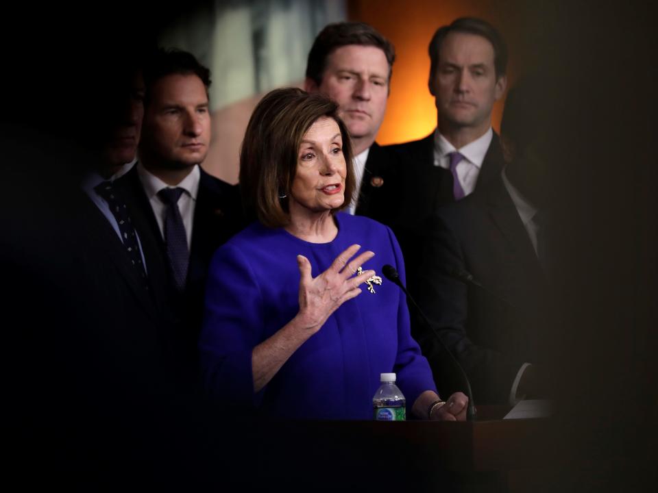 U.S. House Speaker Nancy Pelosi (D-CA) speaks during a news conference on the USMCA trade agreement on Capitol Hill in Washington, U.S., December 10, 2019. REUTERS/Yuri Gripas