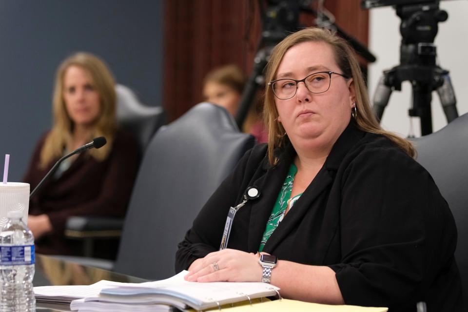 Board member Katie Quebedeaux is shown in February at an Oklahoma Board of Education meeting.