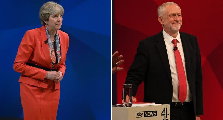 The Conservative and Labour leaders stood on the same stage, but not at the same time (Pictures: PA)