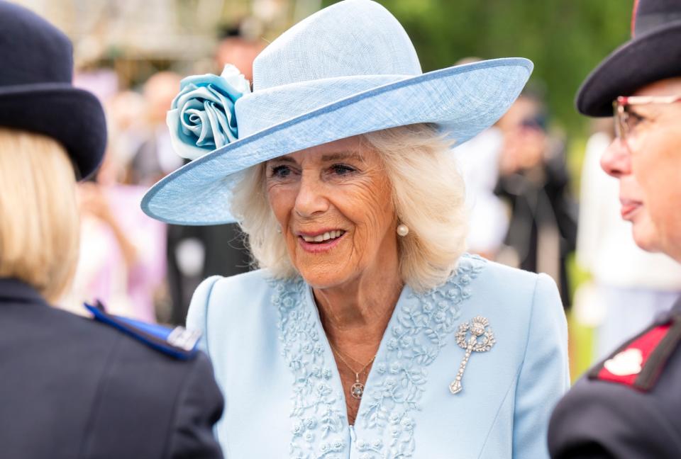 EDINBURGH, SCOTLAND - JULY 2: Queen Camilla during the Sovereign's Garden Party held at the Palace of Holyroodhouse, which is part of the King's trip to Scotland for Holyrood Week, on July 2, 2024 in Edinburgh, Scotland. (Photo by Jane Barlow - WPA Pool/Getty Images)