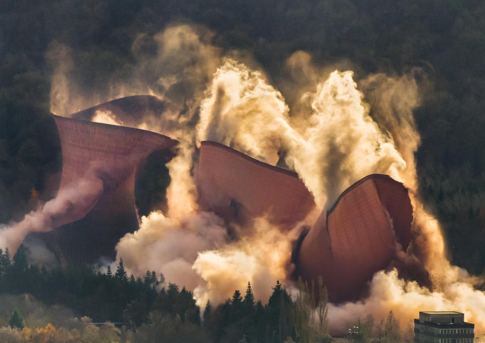 John Hayward captured the dramatic moment the four Ironbridge Cooling Towers in Shropshire, England, were demolished back in December. The towers, which generated power for over 45 years, appear to be crumpling in on themselves like paper, with the dust and smoke from the demolition billowing against the black sky.