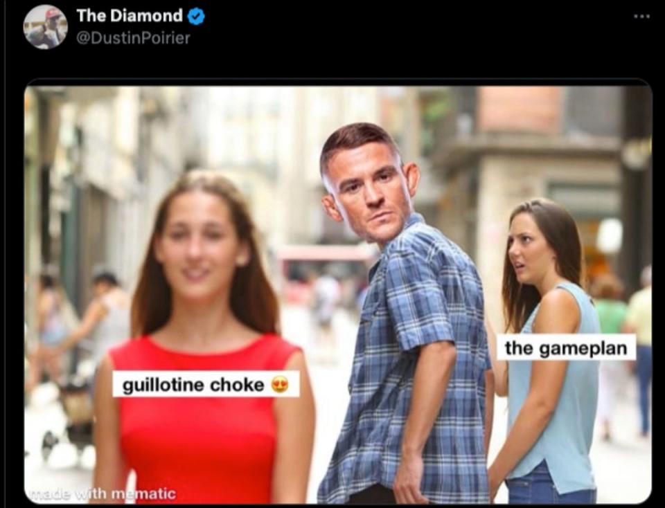 Poirier sharing a meme about his love of guillotine chokes (@DustinPoirier via X)