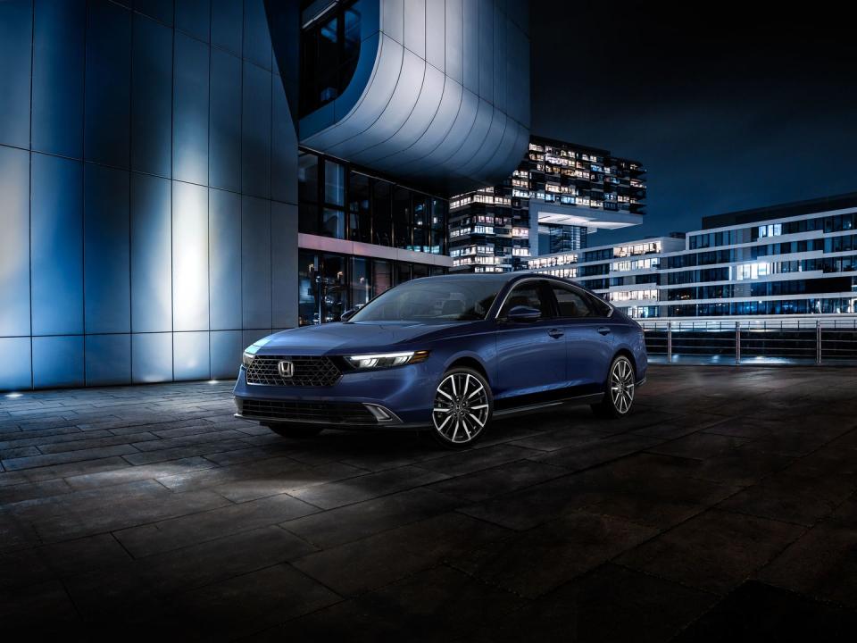 <p>The color seen here is called Canyon River Blue metallic, and it's new to the Accord for 2023.</p>