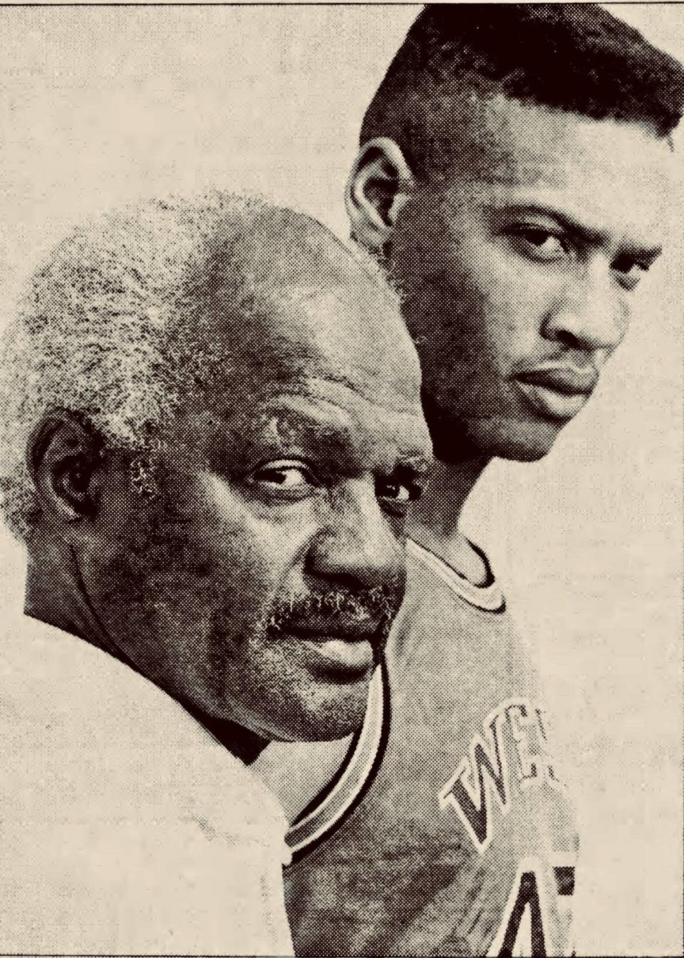 In the 1989-90 season, West Charlotte’s Charles McCullough (foreground) coached Junior Burrough, The Observer’s Mecklenburg County player of the year Deidra Laird, Observer Staff