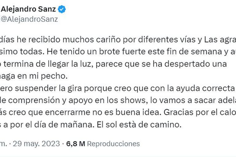 Alejandro Sanz exteriorizó sus sentimientos mediante su cuenta de Twitter