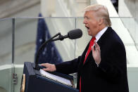 <p>U.S. President Donald Trump delivers his inaugural address on the West Front of the U.S. Capitol on January 20, 2017 in Washington, DC. (Photo: Drew Angerer/Getty Images) </p>