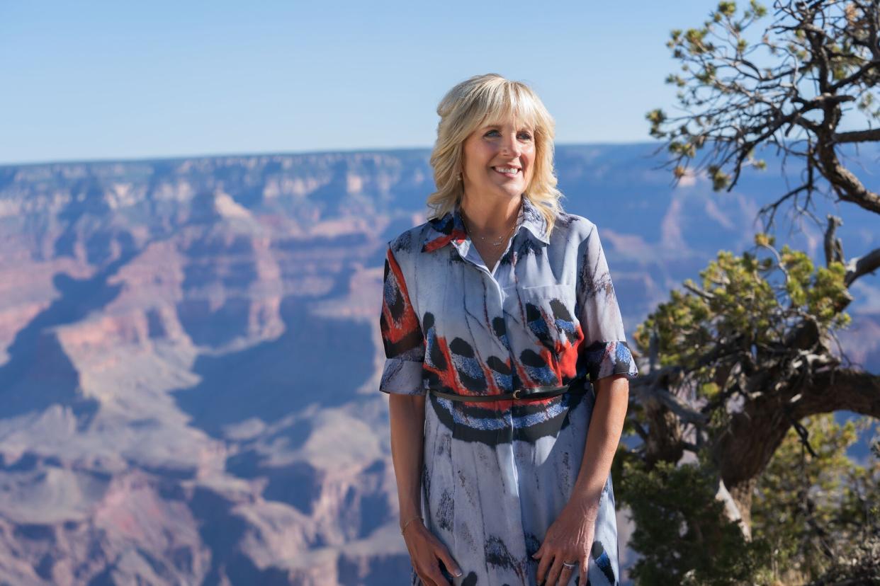 First Lady of the United States Dr. Jill Biden introduces the National Geographic Series "America's National Parks" from the Grand Canyon.