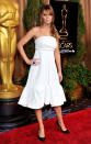 <b>Jennifer Lawrence </b><br><br>The Silver Linings Playbook actress opted for a white Chloe SS13 gown with ruffled hem, which she teamed with black pumps and nude lips.<br><br>© Rex