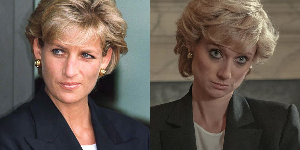 side by side of princess diana and elizabeth debicki as princess diana on 'the crown'