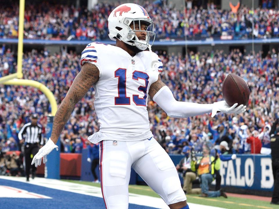 Gabriel Davis celebrates a touchdown against the Miami Dolphins.