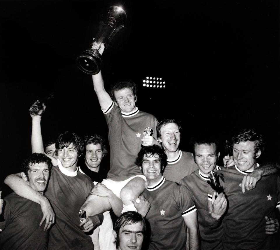 Cooper and his Leeds team-mates celebrate winning the Fairs Cup against Juventus in 1971 - Popperfoto via Getty Images