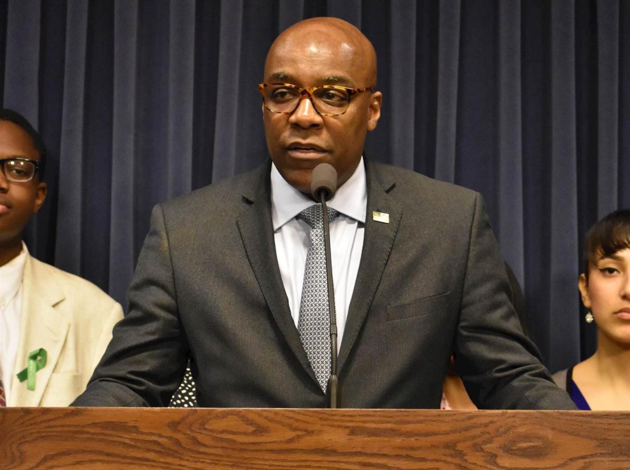 Illinois Attorney General Kwame Raoul, shown here in October 2019 during a news conference at the Capitol in Springfield, announced his office is part of a nationwide lawsuit against Meta, the parent company of Facebook and Instagram.