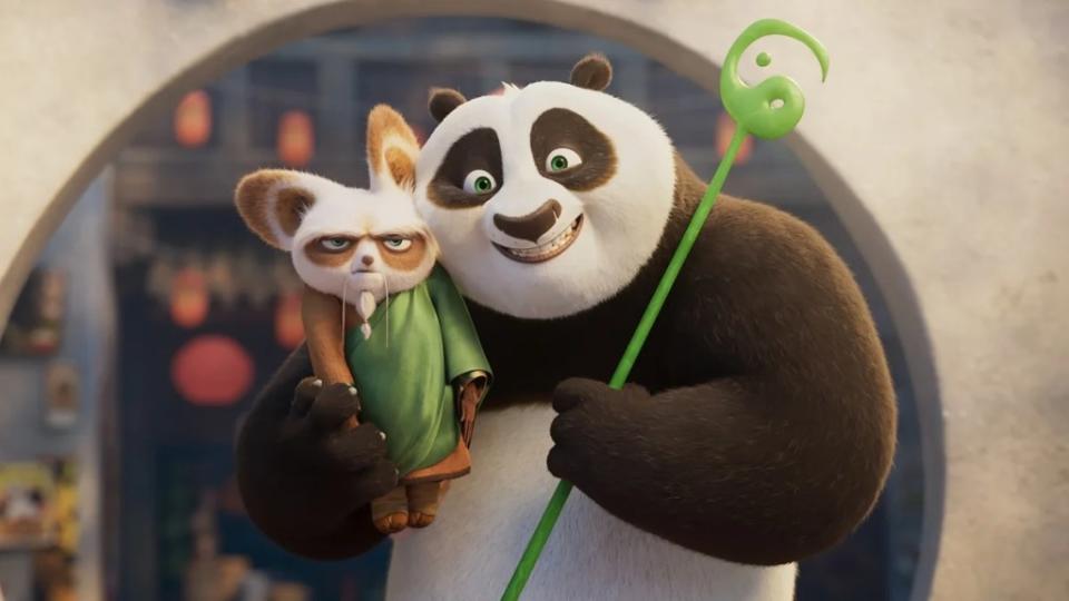 (from left) Shifu (Dustin Hoffman) and Po (Jack Black) in DreamWorks Animation’s Kung Fu Panda 4, directed by Mike Mitchell.