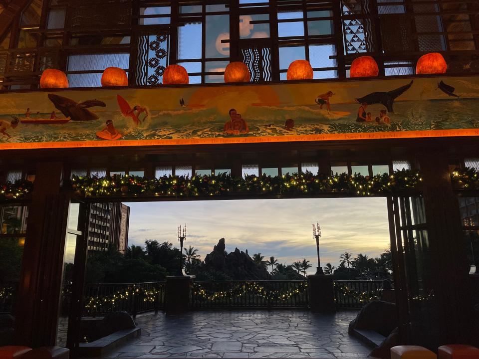 Aulani Resort Hawaii lobby view of the sunset