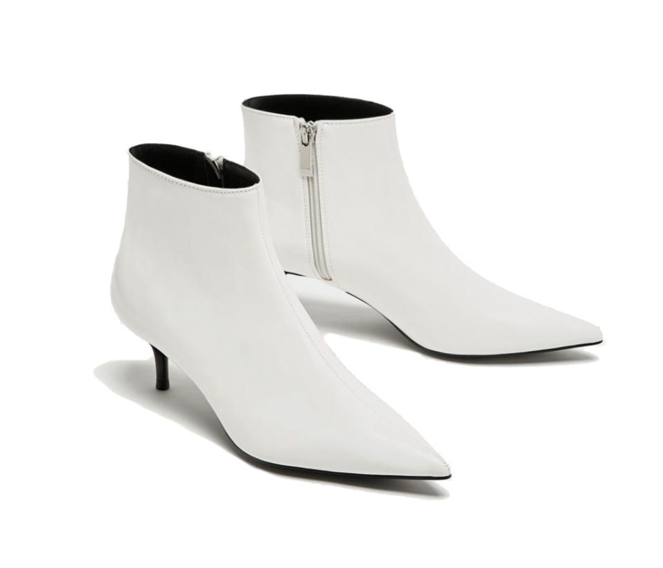 <p><a rel="nofollow noopener" href="https://www.zara.com/ie/en/woman/shoes/view-all/kitten-heel-faux-patent-ankle-boots-c734142p4648516.html" target="_blank" data-ylk="slk:Zara;elm:context_link;itc:0;sec:content-canvas" class="link ">Zara</a> – £29.95 </p>