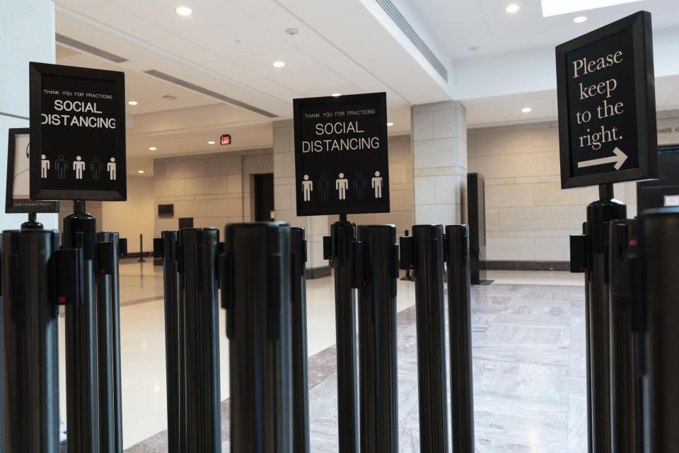 This June 30, 2021, photo shows the Capitol Visitor Center in Washington. The U.S. Capitol is still closed to most public visitors. It's the longest stretch ever that the building has been off-limits in its 200-plus year history. (AP Photo/Alex Brandon)