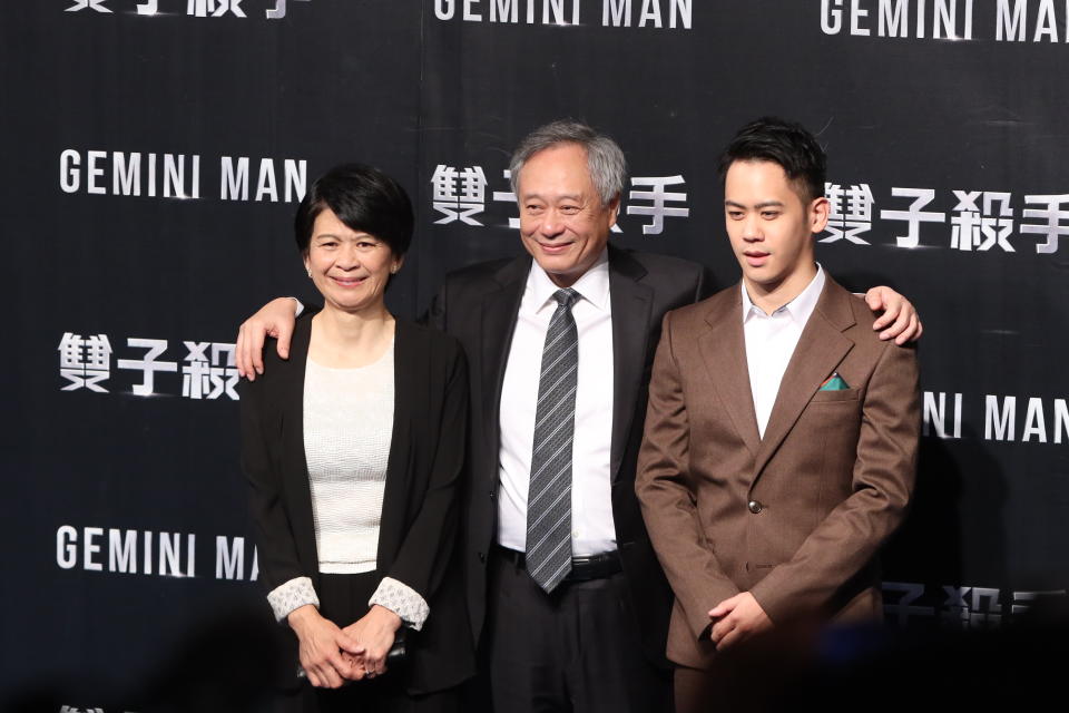 TAIPEI, CHINA - OCTOBER 21: Director Ang Lee (C) with wife Jane Lin (L) and son Mason Lee (R) attend 'Gemini Man' premiere on October 21, 2019 in Taipei, Taiwan of China. (Photo by VCG/VCG via Getty Images)