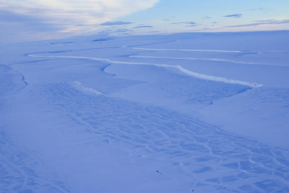 Rifts near the calving front of Scar Inlet Ice Shelf could eventually form tabular icebergs.