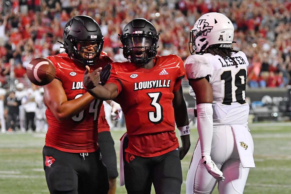 Malik Cunningham rushed for two touchdowns and threw another in Louisville's 42-35 win over UCF last season.