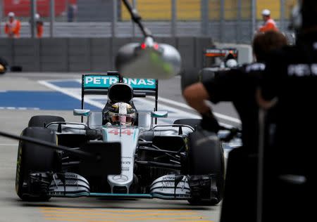 Formula One - Russian Grand Prix - Sochi, Russia - 29/4/16 - Mercedes Formula One driver Lewis Hamilton of Britain drives during the first practice session. REUTERS/Maxim Shemetov
