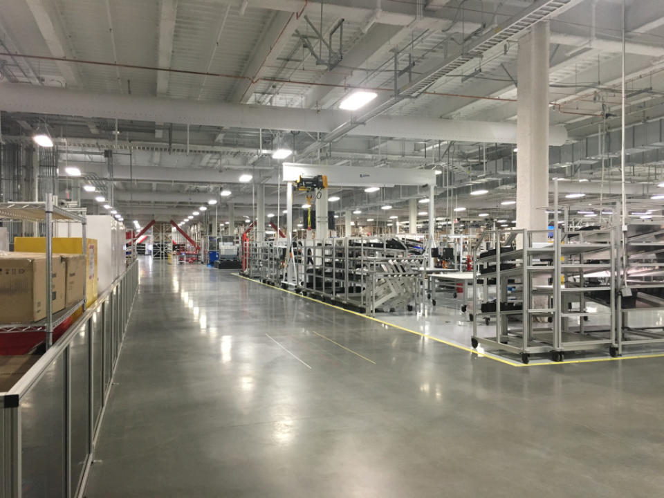 Final assembly area at Tesla's gigafactory.