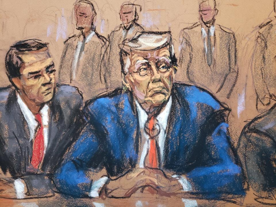 Court sketch shows Donald Trump sitting next to his attorney Todd Blanche (REUTERS)