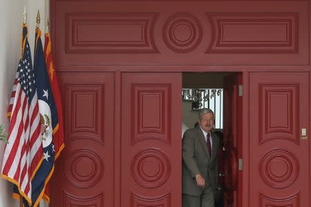 Newly appointed U.S. Ambassador to China Terry Branstad steps out of his residence to meet the media in Beijing, China June 28, 2017. REUTERS/Thomas Peter