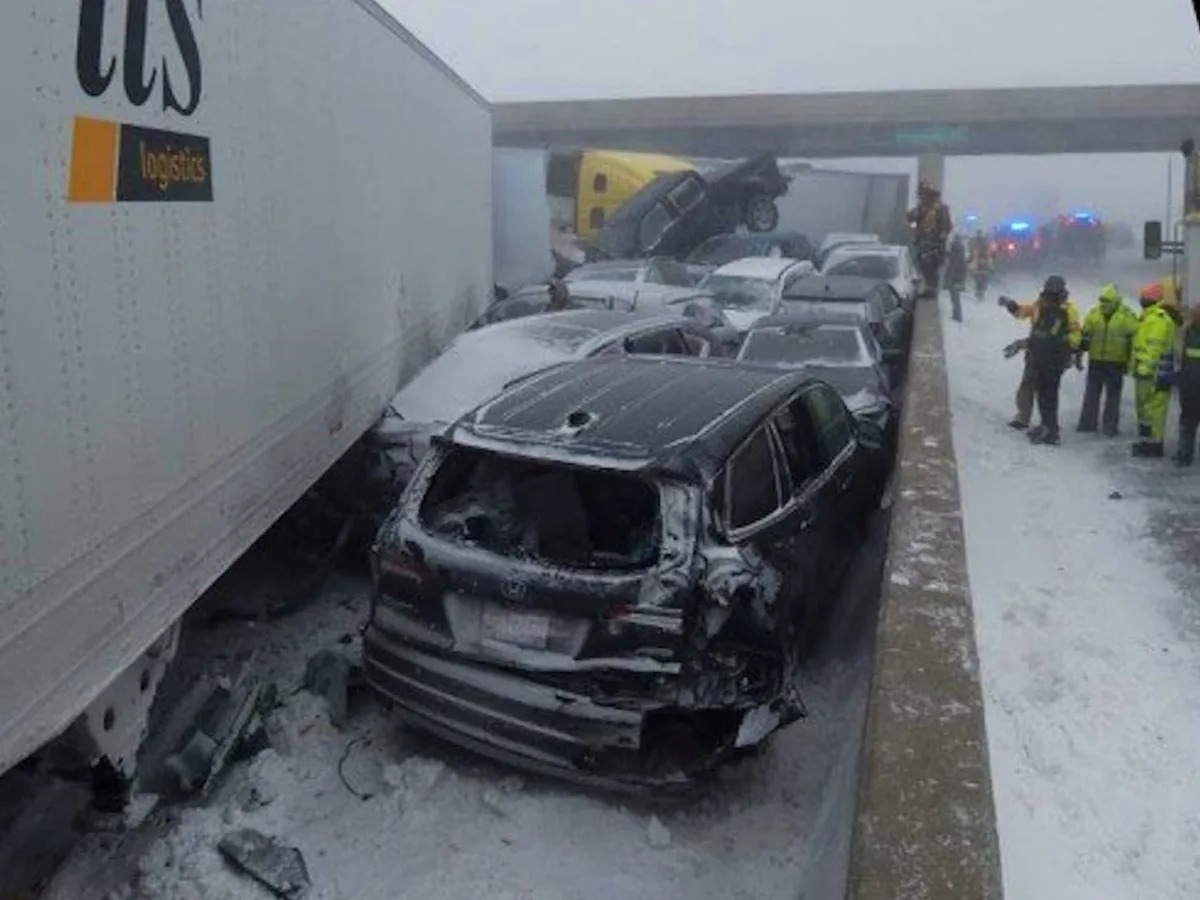 Photos show a 46-vehicle pileup that killed 4 people in Ohio in the 'bomb cyclon..