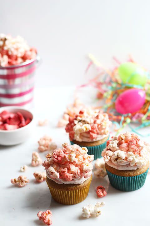 Strawberry Shortcake Cupcakes With Pink Popcorn