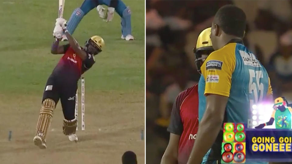 Kieron Pollard was all class after Darren Bravo’s brutal 32-run over. Pic: Fox Sports