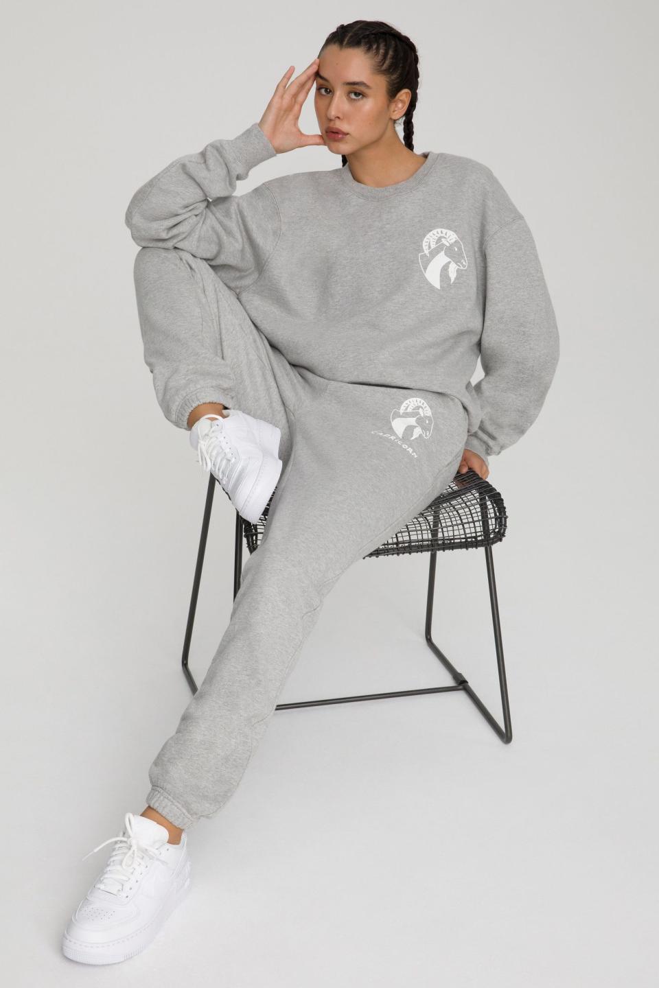 The Capricorn Zodiac Sweat Set from Good American. Sweatshirt, $124 and sweatpants, $105. 