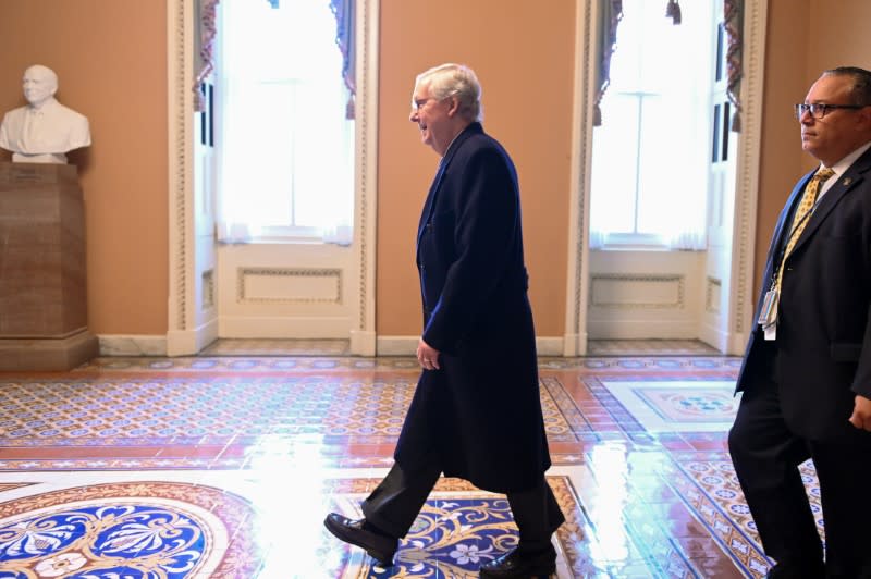 Senate Majority Leader McConnell arrives for the fourth day of the Senate impeachment trial of President Trump