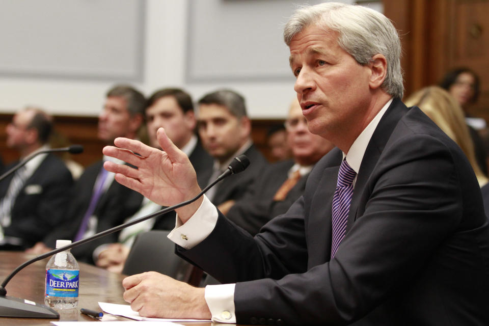 Jamie Dimon, CEO of JPMorgan Chase, testifies before the House Financial Services Committee on Capitol Hill in Washington, on Tuesday, June 19, 2012. (AP Photo/Jacquelyn Martin)