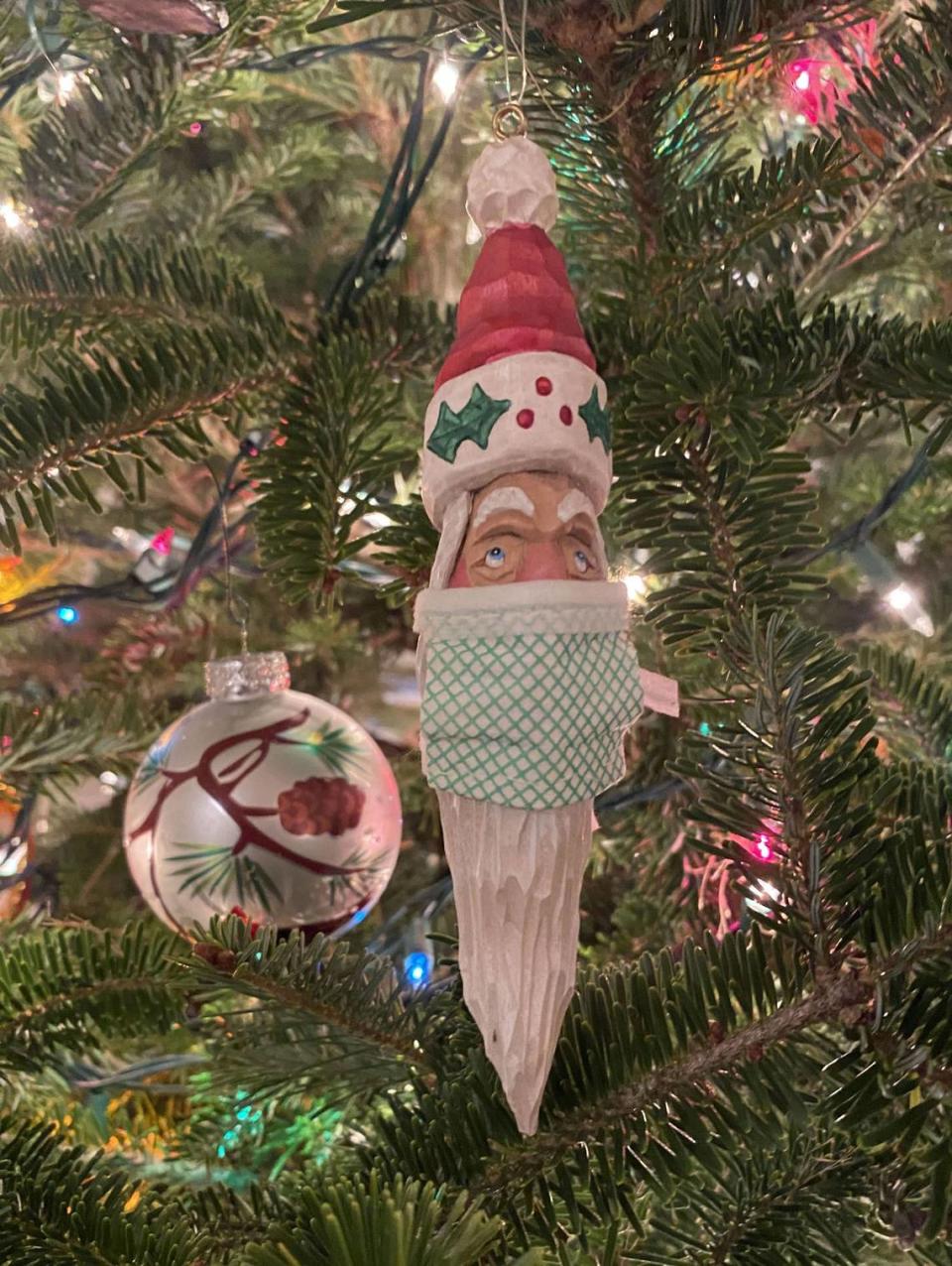 Jason McDaniel made this ornament in 2020, when Santa was taking precautions to avoid getting COVID-19. McDaniel tries to make a new ornament every year.