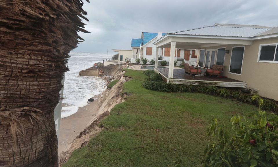 Erosion damaged dunes from Hurricane Ian in the 4100 block of South Atlantic Avenue in Wilbur-by-the-Sea, Wednesday November 9, 2022 as Tropical Storm Nicole threatens more damage.