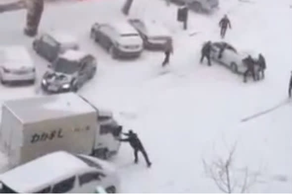 Snowy slope causes Russia car crashes