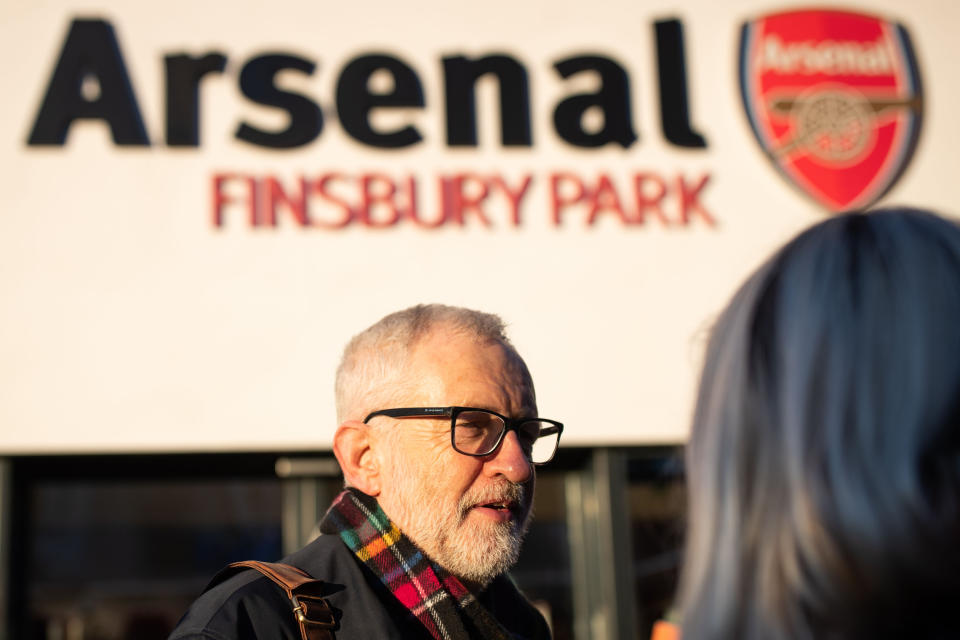 Labour leader, Jeremy Corbyn leafleting outside Finsbury Park station, London, whilst on the General Election campaign trail.