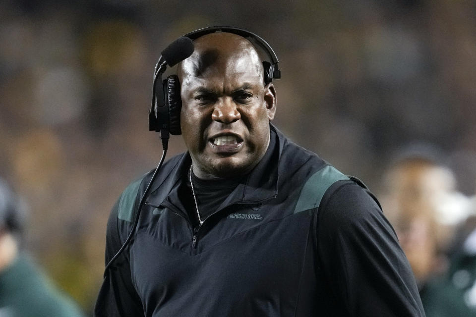 Michigan State head coach Mel Tucker watches against Michigan in the first half of an NCAA college football game in Ann Arbor, Mich., Saturday, Oct. 29, 2022. (AP Photo/Paul Sancya)