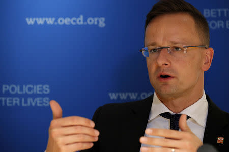 Hungarian foreign minister Peter Szijjarto speaks to Reuters days before the European elections at the OECD headquarters in Paris, France, May 23, 2019. REUTERS/Philippe Wojazer