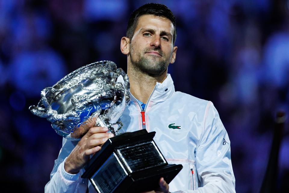 Novak Djokovic (pictured), Rafael Nadal and Roger Federer have combined for 64 Grand Slam titles.