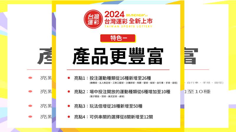 台灣運彩3.0新上市，特色一是產品更豐富。（圖／台灣運彩提供）