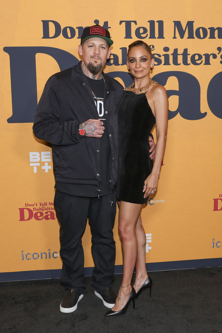 Joel Madden and Nicole Richie at the premiere of "Don't Tell Mom the Babysitter's Dead" held at The Grove on April 2, 2024 in Los Angeles, California.