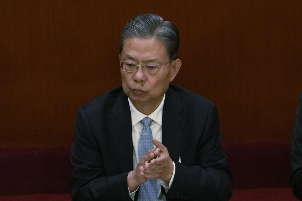 Politburo Standing Committee member Zhao Leji attends a session of China's National People's Congress (NPC) at the Great Hall of the People in Beijing, Tuesday, March 7, 2023. A holdover from the previous Politburo Standing Committee, Zhao Leji won Chinese leader Xi Jinping's trust as head of the party's anti-corruption watchdog, the Central Commission for Discipline Inspection, pursuing an anti-graft campaign that has frozen all potential opposition to the leader. (AP Photo/Ng Han Guan)