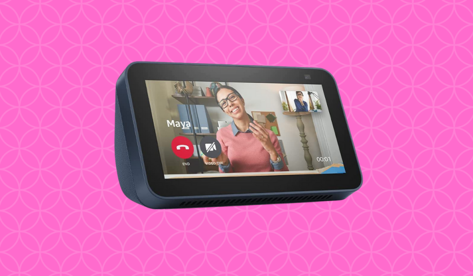 Black Echo Show shown during a video call between the user and 