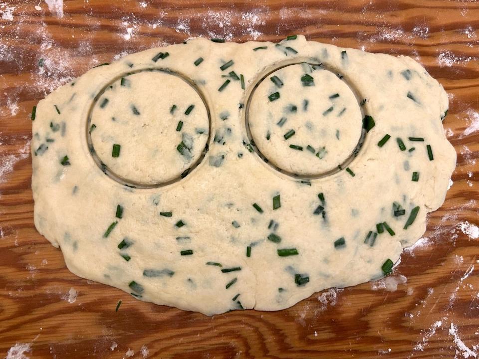 Cutting biscuits for Ina Garten's chive biscuits