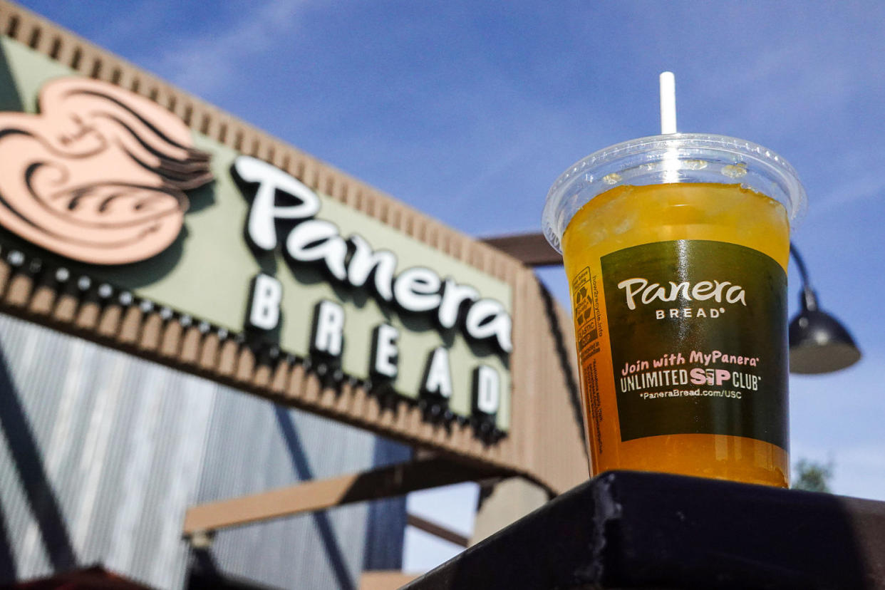 A Panera Bread mango yuzu citrus charged lemonade is displayed at a Panera Bread restaurant (Justin Sullivan / Getty Images file)